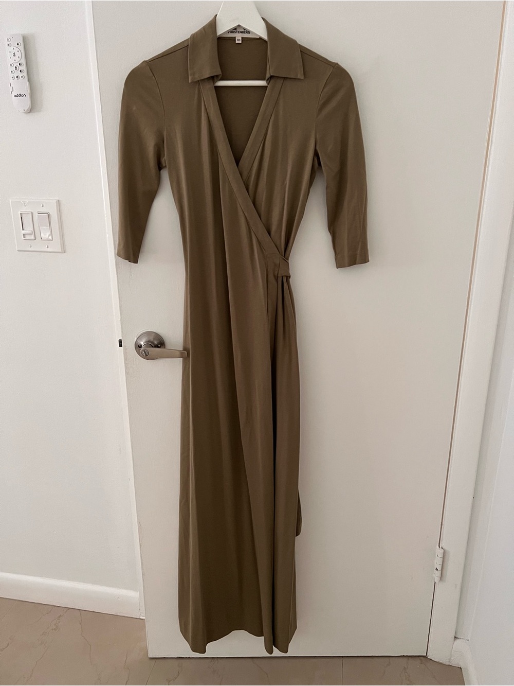Diane Von Furstenberg Olive Green Wrap Maxi Dress